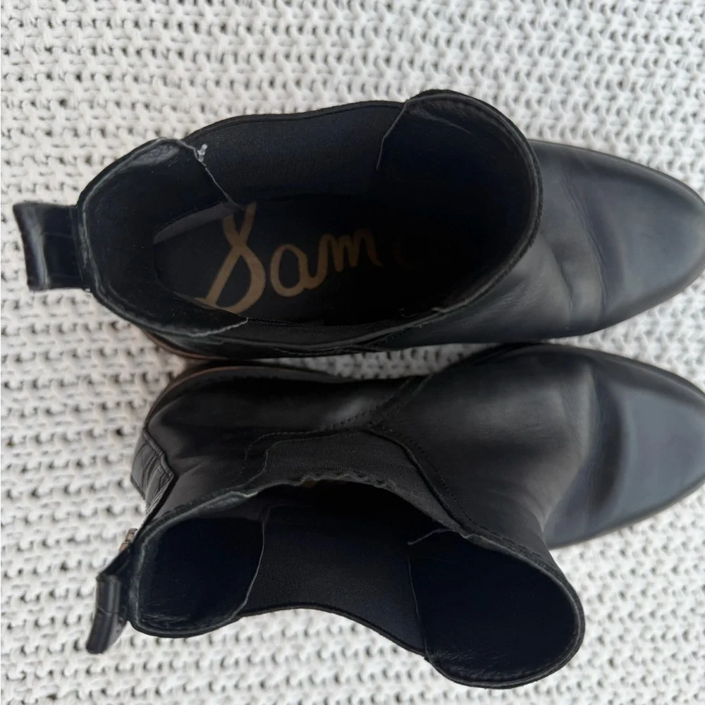 Sam Edelman Black Leather Chunky Chelsea Ankle Boots Size 8 - Picture 3 of 6